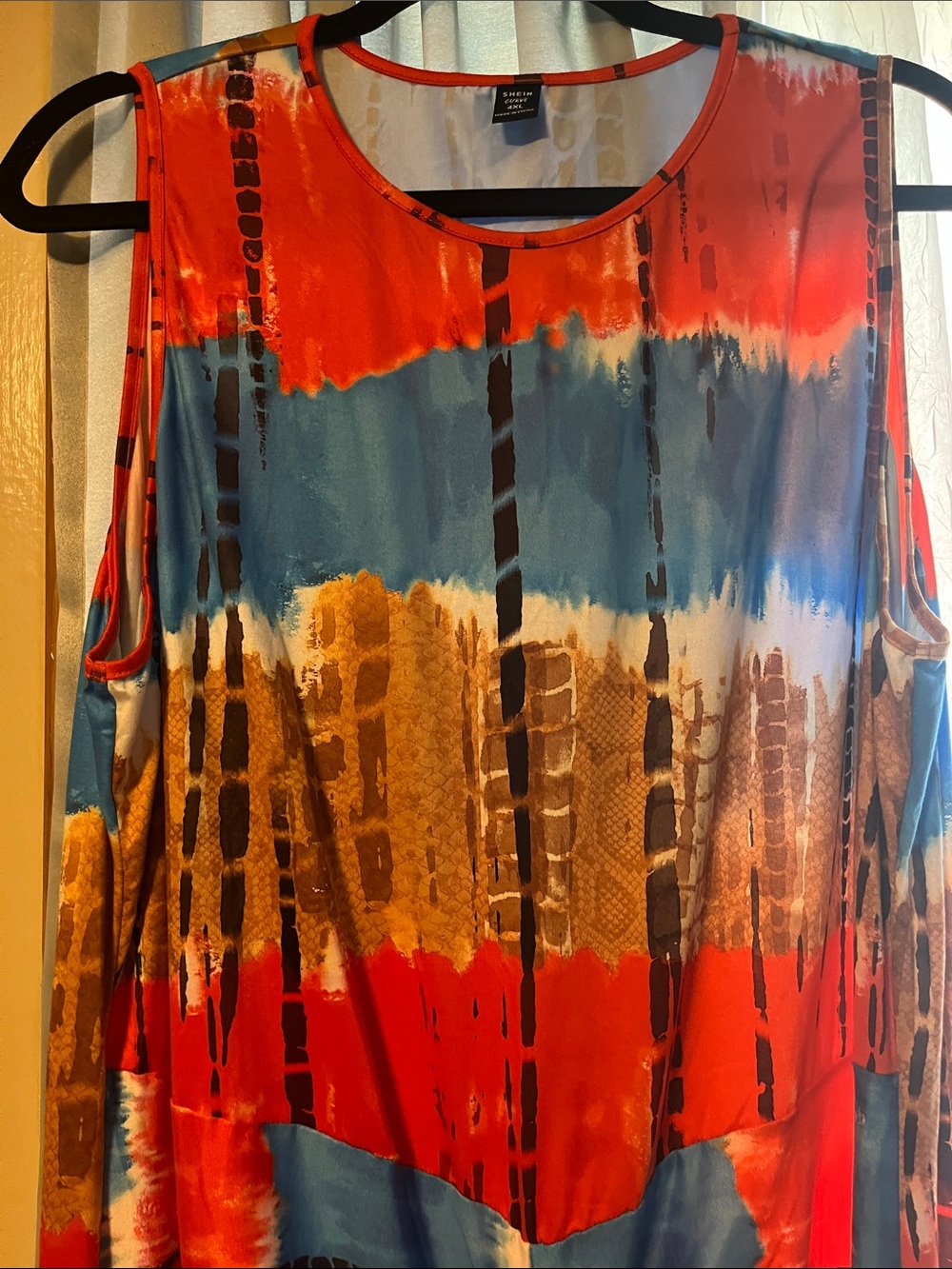 Sleeveless Abstract Print Dress - Red/Blue/Gold